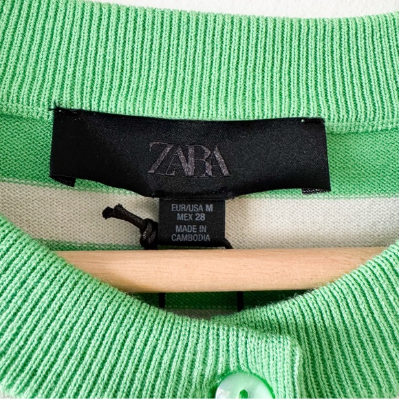 Zara Green and White Striped Cardigan Sweater Size Medium - Picture 6 of 10